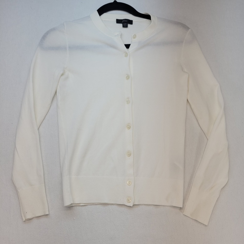 J Crew Cardigan Womens XXS White Button Up Sweater Classic Fitted